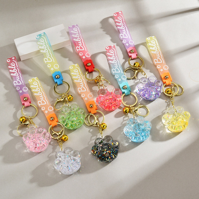 China Oil Bubble Tea Keychain Filled Floating Bear Liquid Quicksand Bottle Keychain