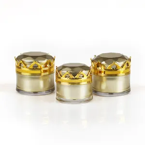 New Type High Quality 15g Luxury Golden Cosmetic Plastic Cream Acrylic Crown Jar