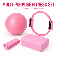 Ensemble d'accessoires de yoga 4 pièces OEM : Cercle de Pilates 25 cm, Ballon d'exercice en PVC, Brique de yoga en EVA, Sangle d'étirement à anneau en D – Logo personnalisé, Vente en gros