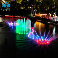 Fontaine musicale extérieure commerciale DEWY personnalisée en acier inoxydable avec buses oscillantes, jets d'eau synchronisés au laser RGB, luxe moderne