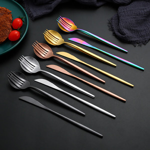 Juego de cubiertos de acero inoxidable alemán de 4 piezas al por mayor, cubiertos dorados de calidad para restaurante, cucharas portuguesas de oro azul, diseño de cuchillo y tenedor - Product Image 5