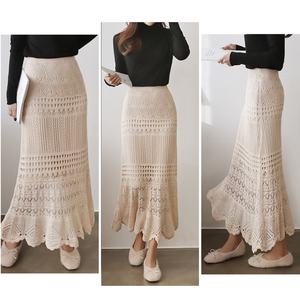 Jupe longue pour femme, taille haute, ample, en crochet tricoté, asymétrique, grandes tailles - Product Image 6