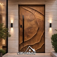 Cosyhosue Porte de sécurité pivotante en aluminium avec placage de bois et panneau de verre Porte d'entrée moderne pour maison de luxe