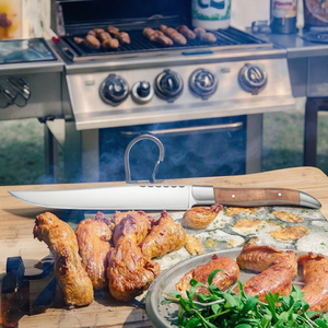 Professionnel 2 pièces ensemble de couteaux en acier inoxydable manche en bois d'olivier haute qualité Chef BBQ viande sculpture <span class=keywords><strong>fourchette</strong></span> à découper - Product Image 4