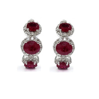 Offres Spéciales Conception Spéciale Or Blanc massif 18k 100% Diamant naturel Ovale Rubis Bijoux Boucles D'oreilles Pour Dame