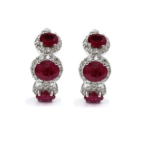 Pendientes de aro para mujer, diseño especial, oro blanco sólido de 18k, diamante 100% Natural, joyería ovalada de rubí - Product Image 1