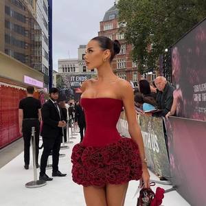 Красное модное свадебное вечернее коктейльное платье без бретелек с цветами для выпускного вечера, женское платье от производителя - Product Image 2