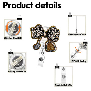 Wholesale brown leopard print rotating alligator clip retractable badge scroll <b>ID</b> card <b>holder</b> name key card <b>holder</b> - Product Image 3