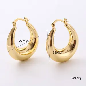 Fashion Jewelry Gifts Gold Color Geometric Big U Shape Hollow Inside Chunky Hoop Earrings For Women Stainless Steel Wholesale