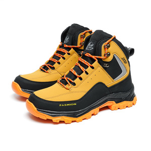 Men Safety Shoes High Top Microfiber Leather Breathable Mesh Anti Impact Anti Slip Shock Resistant Work Shoes Yellow 8501 - Product Image 4