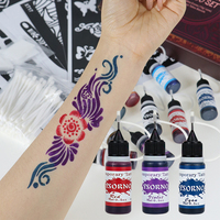 Kit d'Encre de Tatouage Temporaire Étanche GP Tendance 9 Couleurs avec Pochoirs au Henné et Autocollants pour Enfants, Femmes, Mains et Jambes