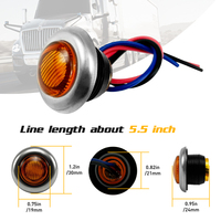 DC 12V 24V 3/4 "0.75 pouces Mini feu de position latéral LED rond ambre avec couvercle de lunette en chrome inoxydable pour remorque de camion