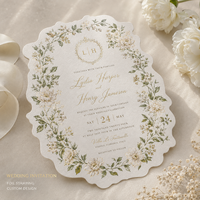 Pack d'invitations de mariage découpées sur mesure, avec cartes RSVP et de détails assorties, ornées d'art floral doré pour la cérémonie de mariage