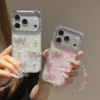 Coque de téléphone de luxe en gros avec nœud brillant et miroir pour le nouveau iPhone 18, tous modèles, avec pierres décoratives, compatible iPhone 17, 16, 15 Pro Max