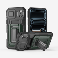 Coque de luxe antichoc pour iPhone 17 Pro Max 2026 avec protection d'objectif coulissante, béquille et fente pour cartes