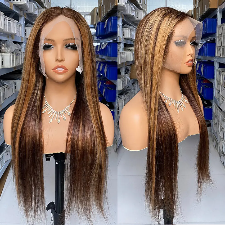 Highlighted Frontal Lace Human Hair Wigs Virgin Glueless Hd Lace Wig Transparent 13X4 Lace Front Closure Wigs For Black Women
