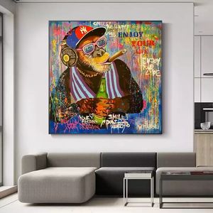 Quadri su Tela con Graffiti Street Art, Scimmia Astratta Carina e Cool, Poster e Stampe in Stile <span class=keywords><strong>Banksy</strong></span> Pop Art per Soggiorno - Product Image 3