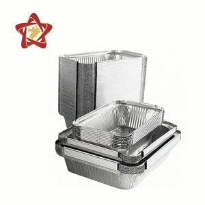 Atacado de Recipientes de Alumínio Descartáveis de 400ml, Tamanho Pequeno, Prato de Alumínio com Tampa para Delivery - Product Image 1