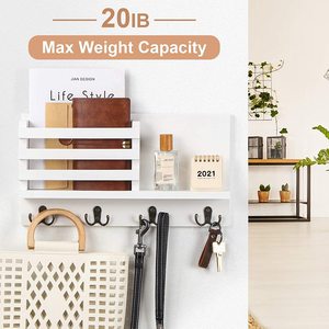 <span class=keywords><strong>Porte</strong></span>-clés mural rustique en <span class=keywords><strong>bois</strong></span> et organiseur de courrier avec rangement pour sacs, étagère de rangement peinte en blanc pour salon - Product Image 5