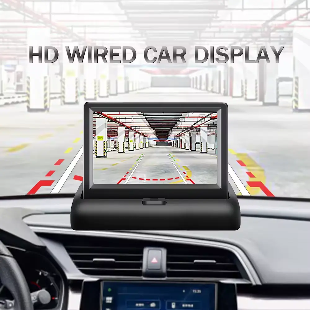 Monitor de coche plegable de 4,3 pulgadas aparcamiento inverso IR/LED visión nocturna cámara de visión trasera LCD/pantalla TFT TV/DVD combinación AV