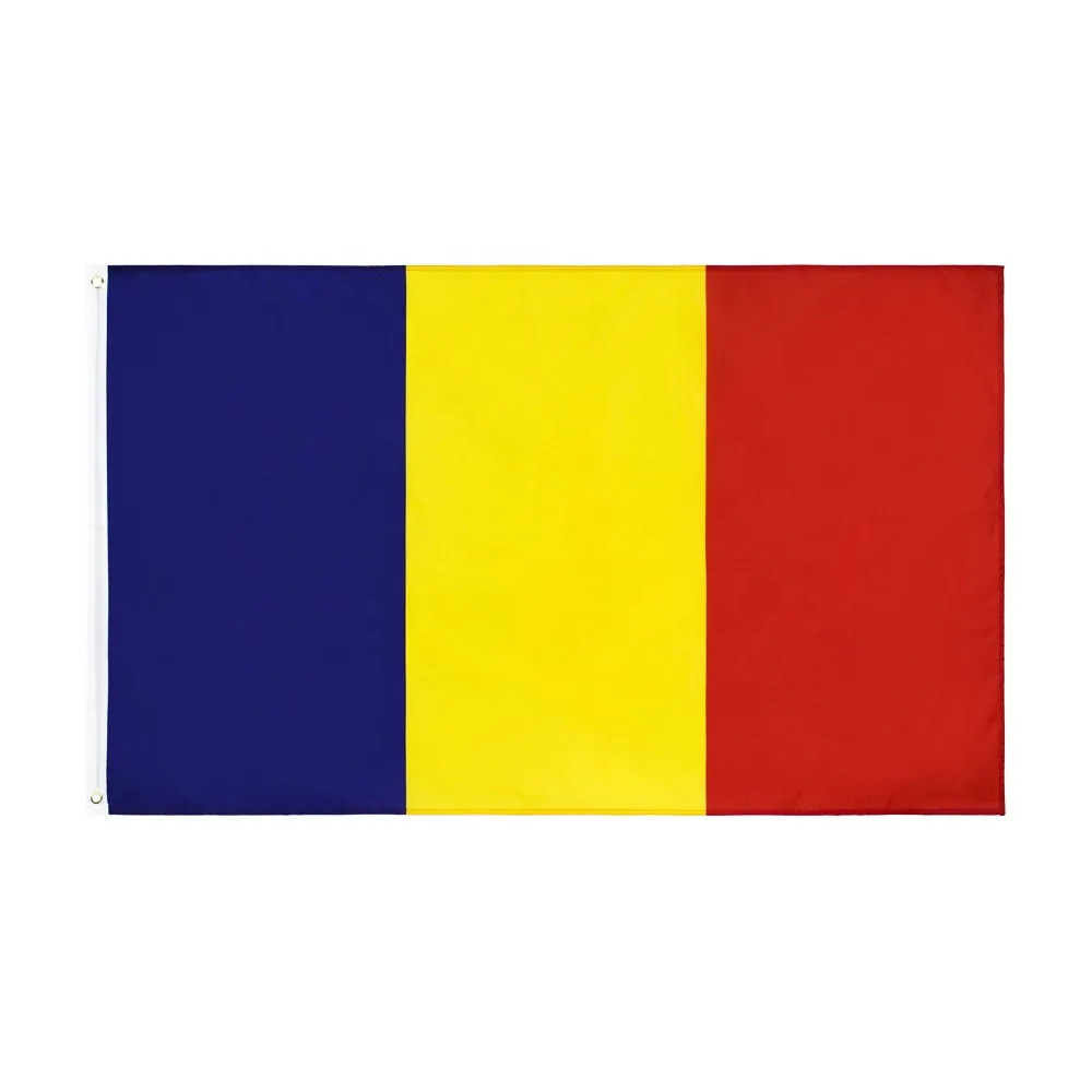 Bandera de poliéster de 3x5 pies, Bandera Azul, amarilla y roja, banderas de países de Rumanía, Chad, Andorra y Moldavia, disponible
