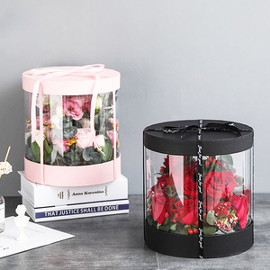 ZL Wholesale Empty Black Luxury Clear Transparent Cylinder Packaging <strong>Box</strong> Roses Gift Round <strong>Flower</strong> <strong>Box</strong> - Product Image 2