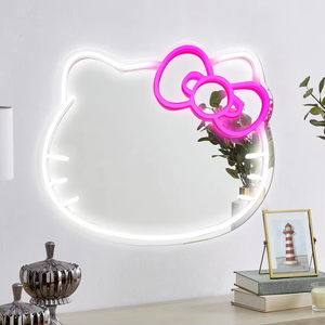 Letrero Luminoso LED de Hello Kitty, Estilo Anime, con Intensidad Regulable, Espejo Acrílico Rosa Kawaii, con Alimentación USB para Decoración de Dormitorio y Pared - Product Image 3