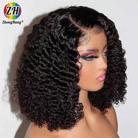 Peluca de Cabello Humano Virgen Camboyano con Ondas Naturales y Rizos Profundos, de 8-16 Pulgadas, con Frente de Encaje Transparente HD, Sin Pegamento, Económica