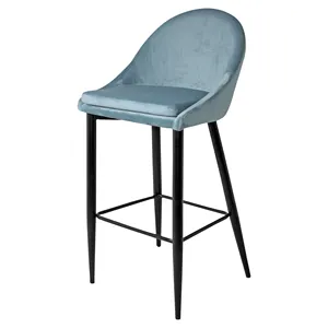 Bar furniture indoor italian light blue velvet bar stool chair modern with back metal legs