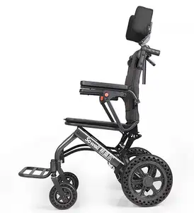 便携式铝制可折叠旅行豪华真皮座椅，带手柄轻质电动椅轮