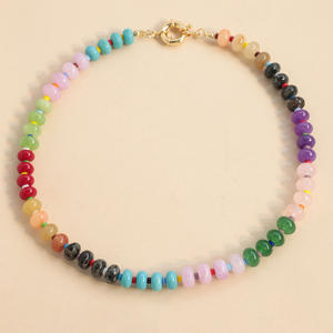 Collar de Surfista Playero con Cuentas de Acero Inoxidable y Piedras Naturales Multicolor Arcoíris con Colgante de Corazón Joyería para Mujer - Product Image 4