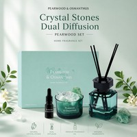 Coffret Cadeau Diffuseur à Bâtonnets en Bois de Poirier et Cristal d'Osmanthus OEM Personnalisé avec Bol en Pierre Précieuse Verte et Huile Parfumée pour Cadeaux de Mariage