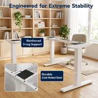 Bureau debout électrique en fer en forme de L à triple moteur, 3 niveaux, avec moteur caché, réglable en hauteur, résistant à l'eau, ergonomique, grand format