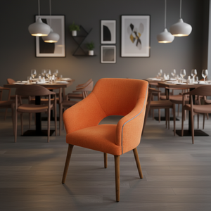 Fauteuil rembourré Jecelyn, chaise de salle à manger moderne en tissu avec pieds en bois massif pour restaurant, café, hôtel - Product Image 5