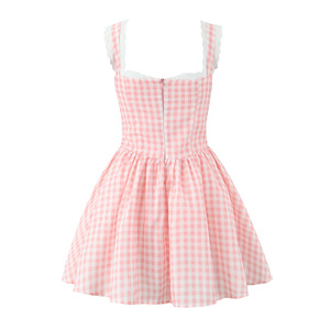 Mini Abito Slip Casual alla Moda con Spalline, Stampa a Quadri Rosa e Chiusura con Cerniera per Signore - Product Image 2