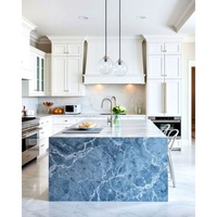 Meuble de cuisine en marbre de qualité supérieure, finition laquée en contreplaqué sur mesure, style extra moderne, pour bâtiments résidentiels