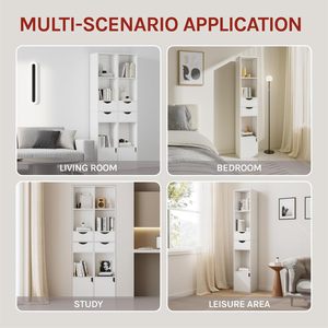 Bibliothèque autoportante avec 2 tiroirs, <span class=keywords><strong>étagère</strong></span> de rangement pour bureau, étude, salon, chambre à coucher, blanc, qualité E1 - Product Image 5