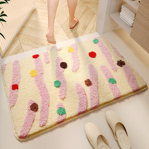 Tapis de bain floqué à rayures bohèmes, en fibre de polyester, absorbant, antidérapant, rectangulaire, pour salle de bain, salon, chambre à coucher - Product Image 2