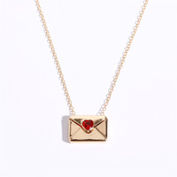 Personnalisé Offre Spéciale Coeur Zircon Or Argent Plaqué Unisexe LOVE Enveloppe Pendentif Collier