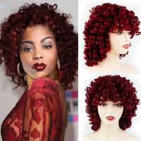 Wig Keriting Merah Burgundy 99j Grosir untuk Wanita Kulit Hitam, Wig Keriting Gelombang Dalam Pendek Longgar dengan Kepadatan 150% Tanpa Lace untuk Wanita Kulit Hitam