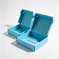 Boîte d'emballage de maquillage cyan en gros, personnalisée, avec impression et pelliculage mat, en carton ondulé, pour produits de beauté