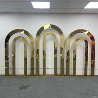 Arche de mariage en miroir doré, support à fleurs en métal pour la décoration de scène de fête, d'événement ou de cérémonie