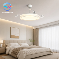 Ventilateur de plafond moderne en fer invisible avec lumière LED, lustre à 4 pales, lampe circulatrice d'air ronde pour salon et chambre à coucher