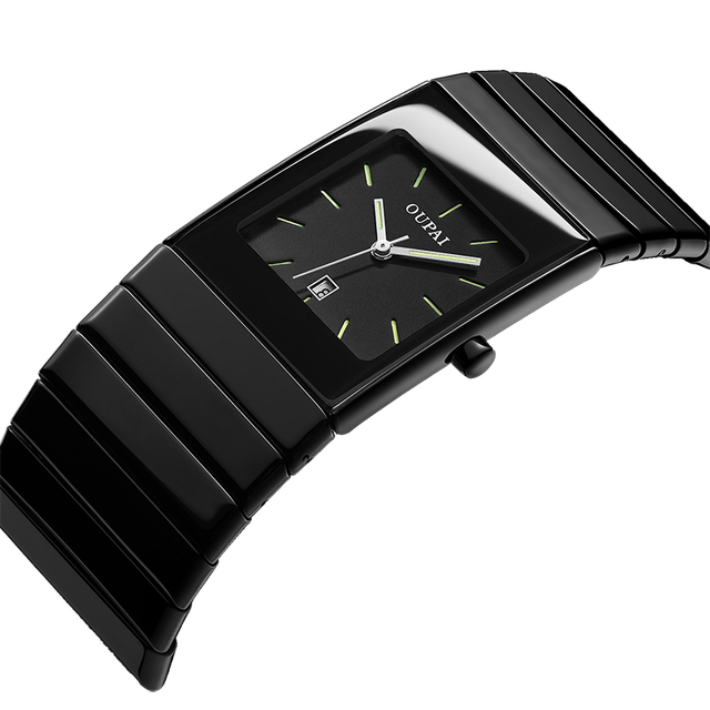 Square Black Ceramic Watch Man Ultra Thin Business Luminous Waterproof Rectangle Antique Design Wrist Watch Classic