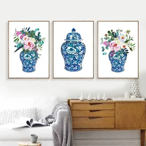 Pots de gingembre Bouquets décoration murale toile peinture affiches imprimés Floral botanique Oriental Vase Roses porcelaine pot