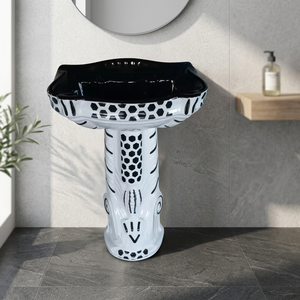 Ensemble de lavabo sur pied carré moderne en céramique pour salle de bain commerciale de centre commercial - Product Image 6
