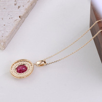 Collier pour femme en or 10 carats avec pendentif ovale en rubis de laboratoire de 3 carats, grand pendentif en diamant rose et breloques
