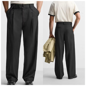 Pantalones de Traje Formales para <span class=keywords><strong>Hombre</strong></span>, Estilo <span class=keywords><strong>Casual</strong></span> <span class=keywords><strong>Elegante</strong></span>, Corte Holgado, Viscosa, Pliegues, Pierna Ancha, Diseño Old Money, Personalizados OEM - Product Image 2