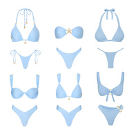 Fabrication de maillots de bain personnalisés, micro-kini écologique, bretelles fines, triangle, halter, broderie 3D, nœuds sur les côtés, ensemble de bikini pour femmes