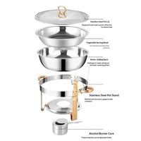 Réchaud de buffet rond en acier inoxydable avec support, chauffe-plat amovible à alcool, 4,5 L, argent/or